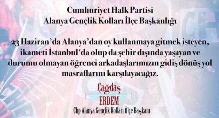 CHP Gençlik Kolları Alanya Teşkilatı'ndan 'ücretsiz ulaşım' atağı