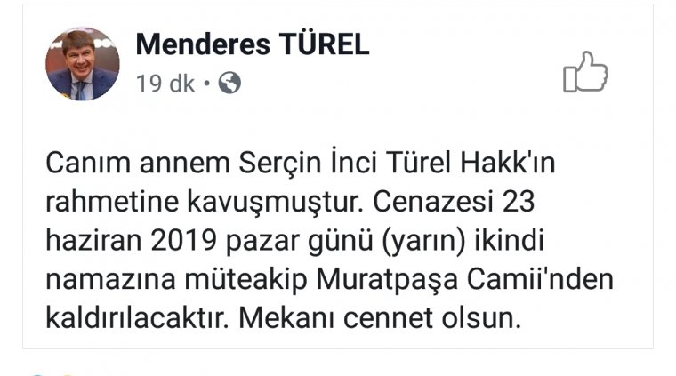 Menderes Türel'in annesi vefat etti