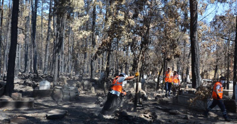 Antalya Büyükşehir Mezarlıklarda  Yangının Izlerini Silmeye Çalışıyor