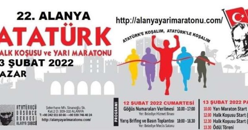 22. alanya atatürk halk koşusu ve yarı maratonu gerçekleştirilecek