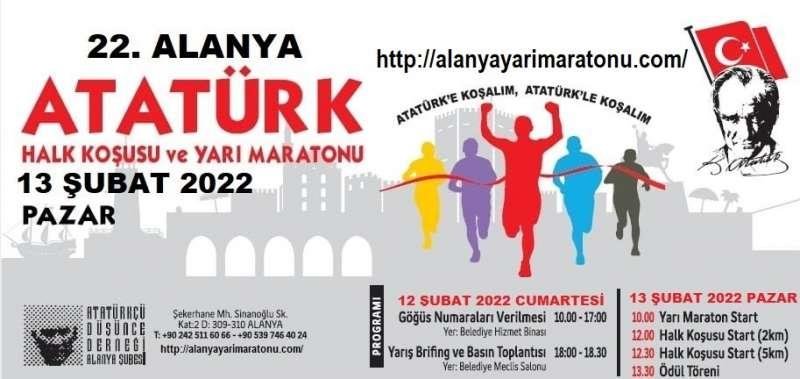 22. alanya atatürk halk koşusu ve yarı maratonu gerçekleştirilecek