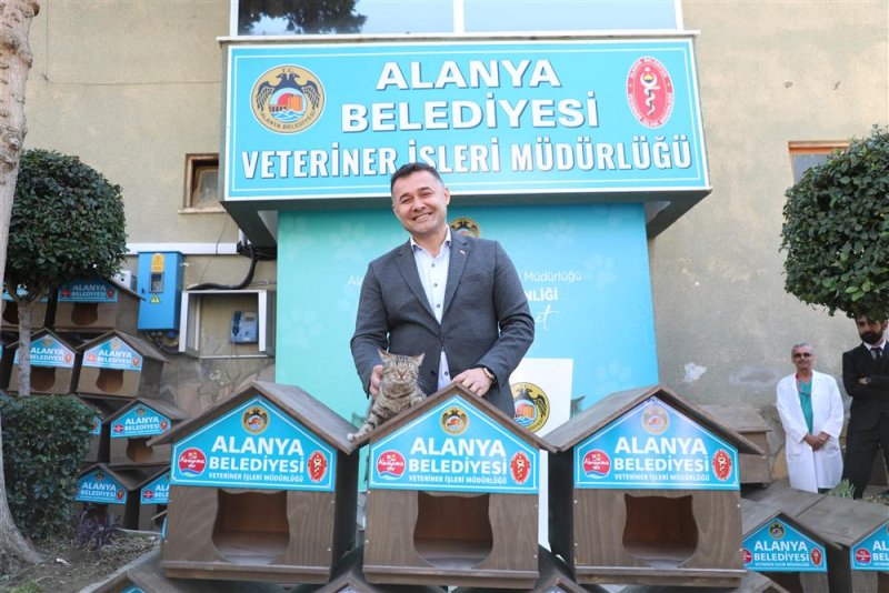 Alanya belediyesi okullara ve hayvanseverlere kedi evi dağıttı