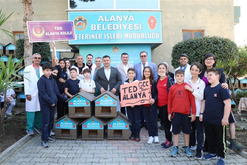 Alanya belediyesi okullara ve hayvanseverlere kedi evi dağıttı