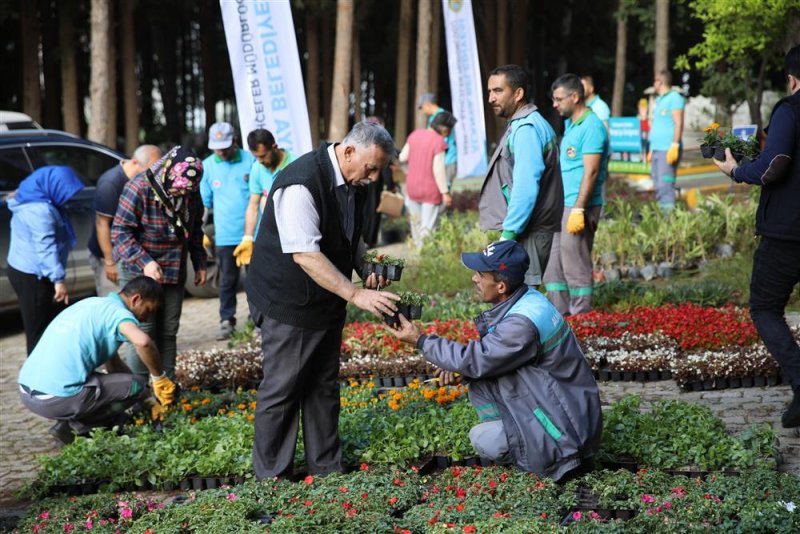 Alanya belediyesi geleneksel çiçek dağıtımını gerçekleştirdi