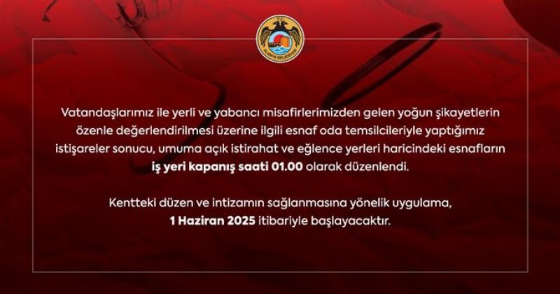 Alanya'da esnafın iş yeri kapanış saatine düzenleme