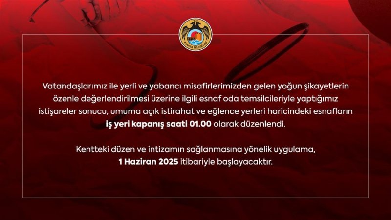 Alanya'da esnafın iş yeri kapanış saatine düzenleme